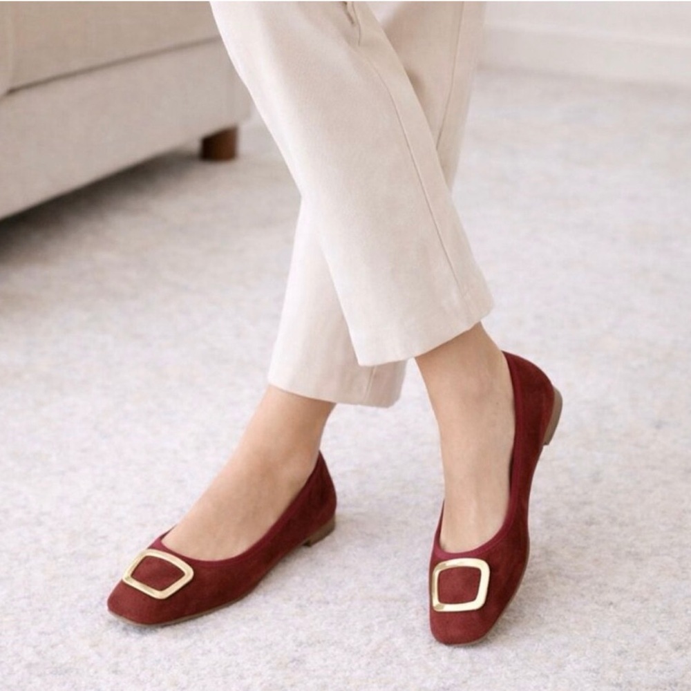 Avellini Burgundy Flats with Gold Buckle - Picture 8 of 10